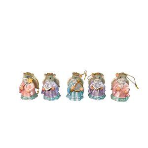 Vintage Angel Mouse Christmas Ornaments Set of 5 Pastel Gowns Harp Books Star